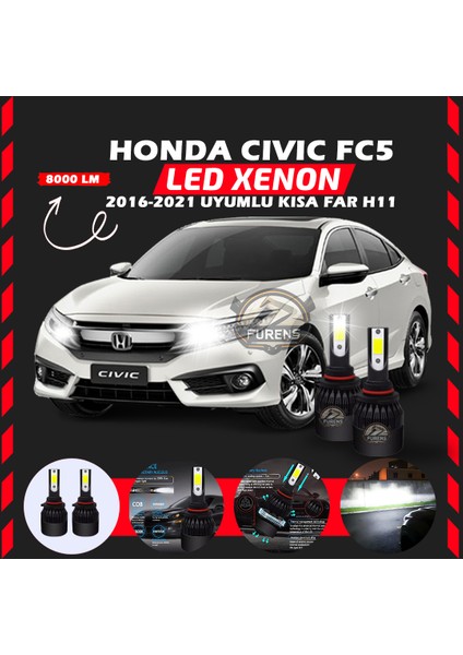 Honda Civic Fc5 2016-2021 Kısa Far Uyumlu Şimşek Etkili LED Xenon Light Series H11