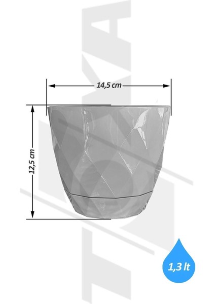 3 Adet Karasu Plastik Yakamoz No2 Saksı Granit Gri Tabaklı Dekoratif Çiçek Saksısı