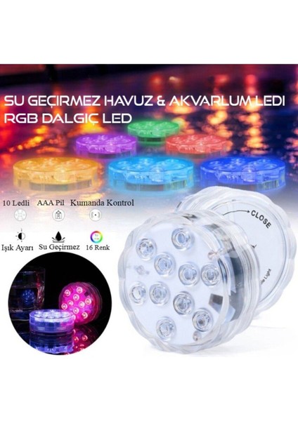 Rgb LED Işık Su Geçirmez Kumandalı Havuz-Akvaryum-Nargile Ledi Dekoratif Su Altı Aydınlatma Lambası