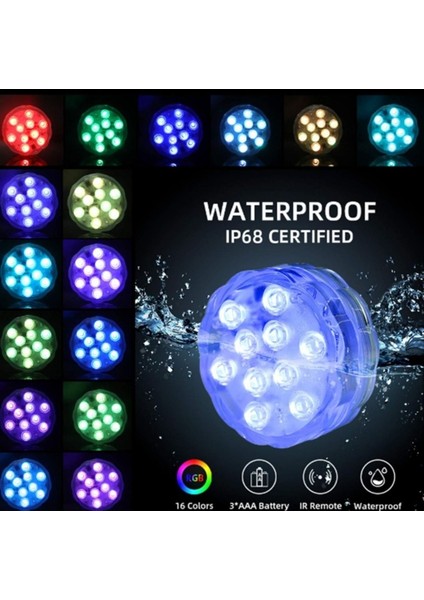 Rgb LED Işık Su Geçirmez Kumandalı Havuz-Akvaryum-Nargile Ledi Dekoratif Su Altı Aydınlatma Lambası