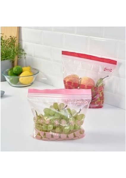 Ikea Lıllhavet Bulaşıklık, Antrasit-2 Paket Ikea Kilitlenebilir Buzdolabı Poşeti, Kırmızı-Pembe, (2,5 Lt ve 1,2 Lt, 50 Adet ×2 = Toplam 100 Adet)