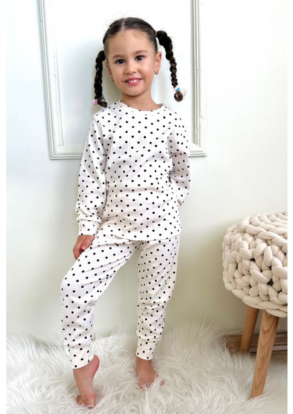 Lolli Boom Kids Kız Çocuk Fitilli Kumaş Polkadot / Puantiyeli Pijama Takımı Esnek Kumaş Yeni Sezon