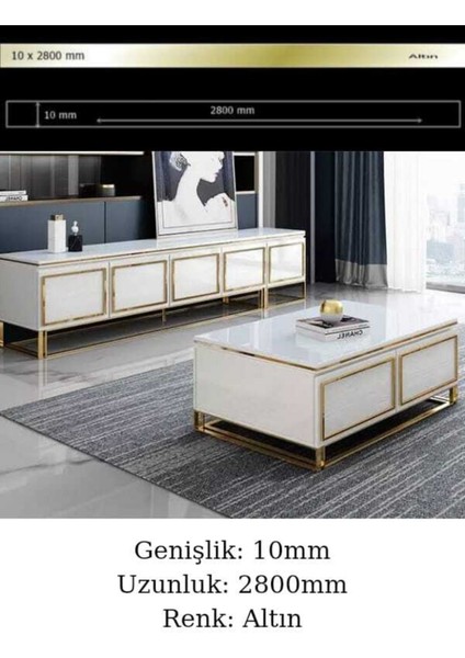 Bg (10MM) Dekoratif Yapışkanlı (Gold) Aynalı Pleksi Şerit Mobilya Dolap Süsü Altın - 10MM x 2800MM