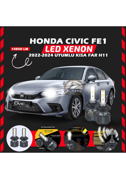 Honda Civic Fe1 2022-2024 Kısa Far Uyumlu Şimşek Etkili LED Xenon Premium Series H11
