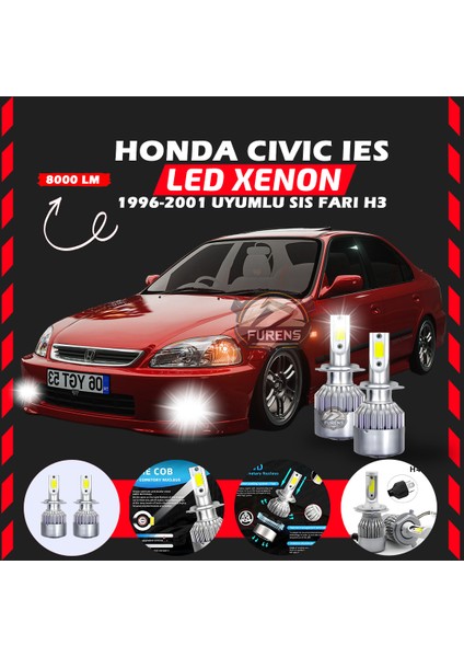 Honda Civic Ies 1996-2001 Sis Farı Uyumlu Şimşek Etkili LED Xenon Performance Series H3