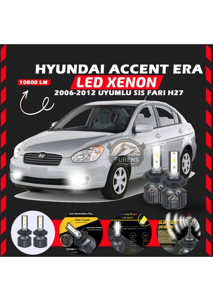 Hyundai Accent Era 2006-2012 Sis Farı Uyumlu Şimşek Etkili LED Xenon Premium Series H27