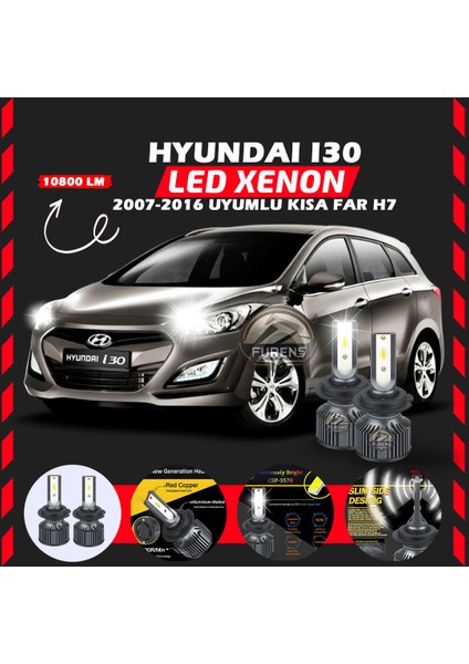 Hyundai I30 2007-2016 Kısa Far Uyumlu Şimşek Etkili LED Xenon Premium Series H7