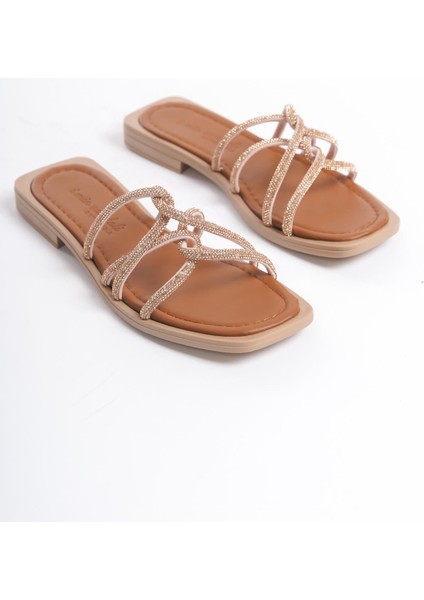 MİA026-1601 Günlük Kadın Taşlı Taba Tatil Terliği