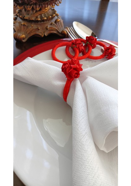 6'lı Yılbaşına Özel Gül Detaylı Peçete Yüzüğü Kırmızı modelleri