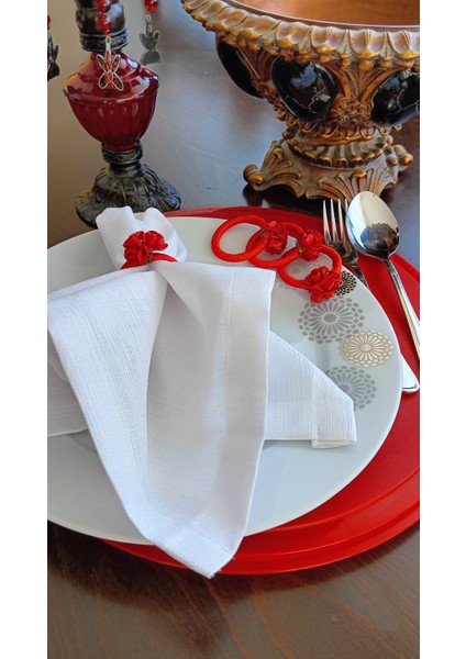 6'lı Yılbaşına Özel Gül Detaylı Peçete Yüzüğü Kırmızı fırsatları