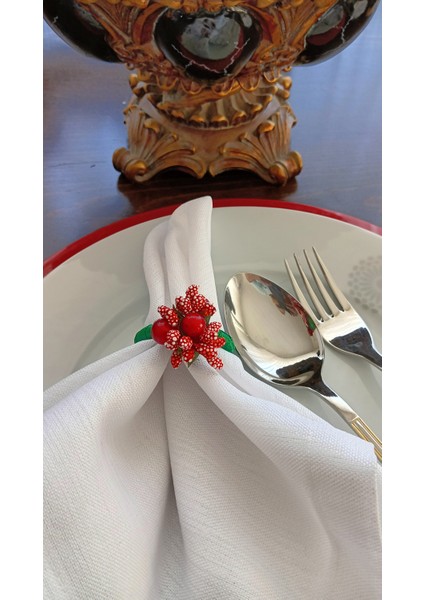 6'lı Yılbaşına Özel Çiçek Detaylı Peçete Yüzüğü Yeşil