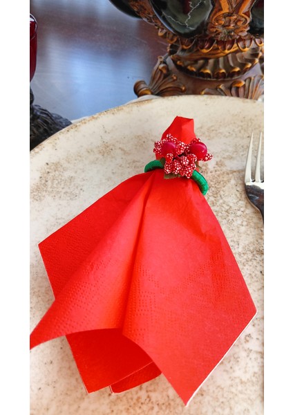 6'lı Yılbaşına Özel Çiçek Detaylı Peçete Yüzüğü Yeşil fiyatları