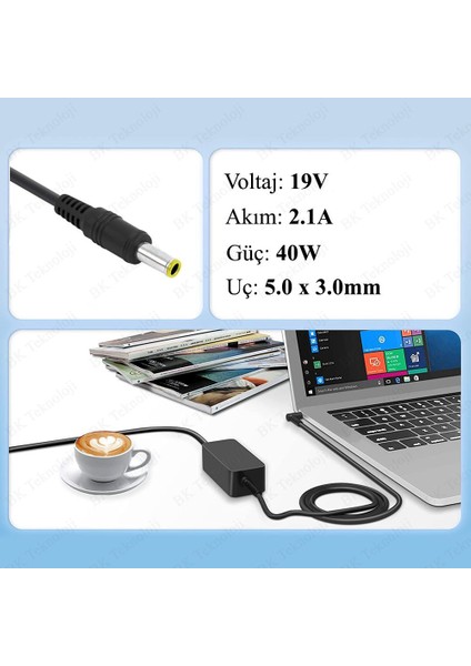 Samsung 19 Volt 2.1 Amper 5.0x3.0mm Uçlu Notebook Şarj Adaptörü