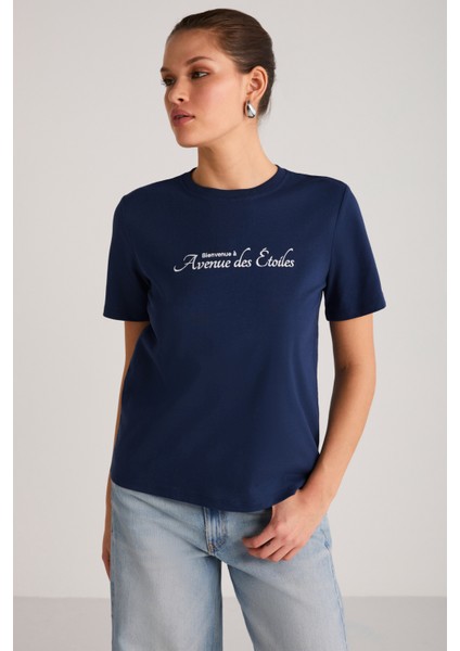 Alma Kadın Regular Baskılı Lacivert T-Shirt