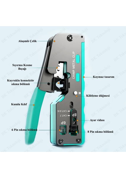 BK Teknoloji Çok Fonksiyonlu Ağ Sıkma Pensesi Cat5 Cat6 Cat7 RJ45 RJ11 RJ12