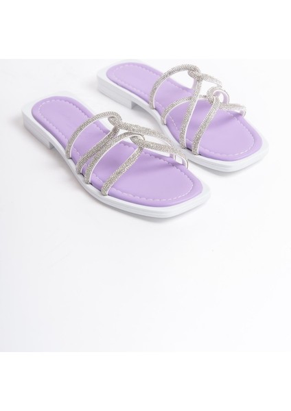 MİA026-1601 Günlük Kadın Taşlı Mor Tatil Terliği