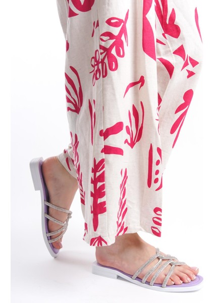 MİA026-1601 Günlük Kadın Taşlı Mor Tatil Terliği fiyatları