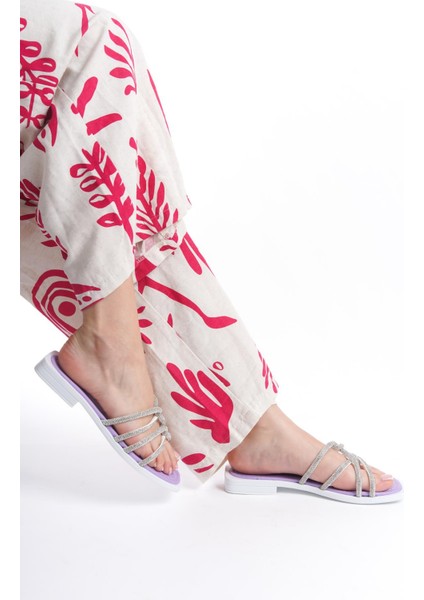 MİA026-1601 Günlük Kadın Taşlı Mor Tatil Terliği modelleri