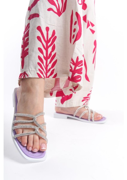 MİA026-1601 Günlük Kadın Taşlı Mor Tatil Terliği fırsatları