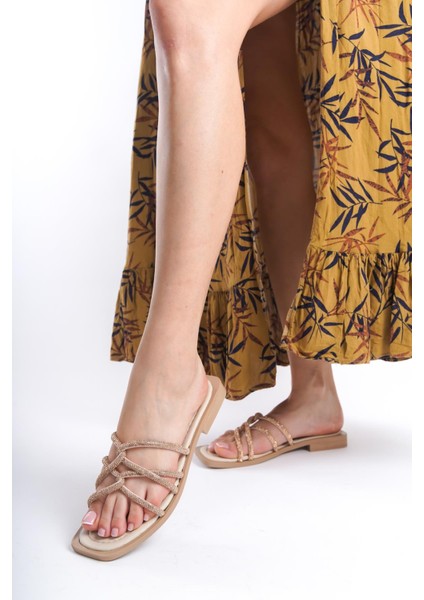 ARTI ARTI AYAKKABI MİA026-1601 Günlük Kadın Taşlı Bej Tatil Terliği fiyatları