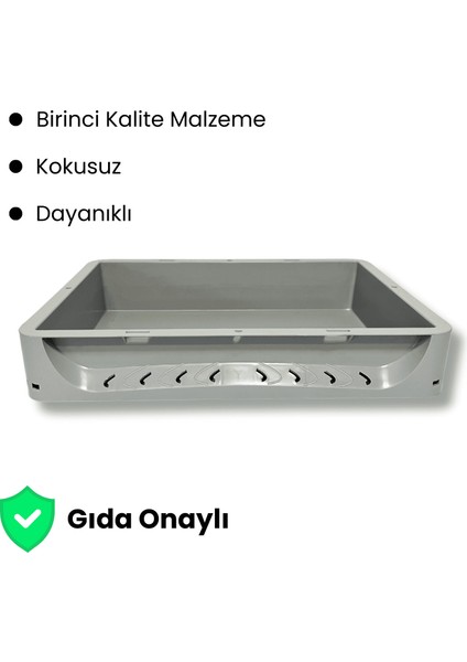 1.Kalite Gri Hamur Pasası 40x30x7.5 cm - Gıdaya Uygun Plastik Kasa Hamur Kasası 7 Litre