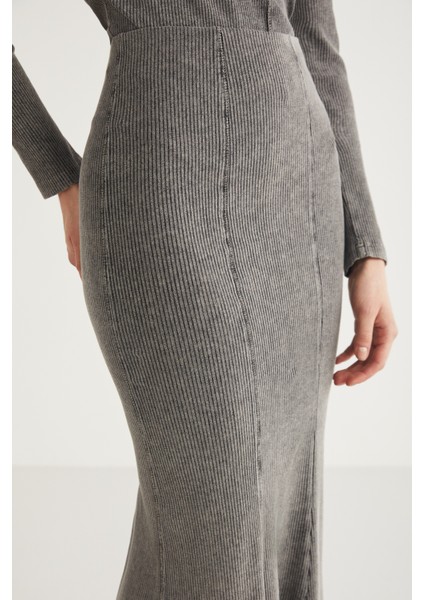 Cateline Kadın Slim Fit Beli Lastikli Vucudu Saran Midi Gri Etek indirimleri
