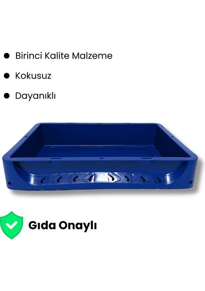 1.Kalite Mavi Hamur Pasası 40x30x7.5 cm - Gıdaya Uygun Plastik Kasa Hamur Kasası 7 Litre