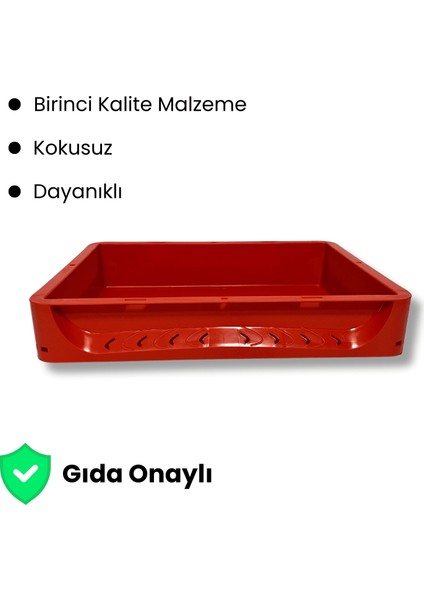 1.Kalite Kırmızı Hamur Pasası 40x30x7.5 cm - Gıdaya Uygun Plastik Kasa Hamur Kasası 7 Litre