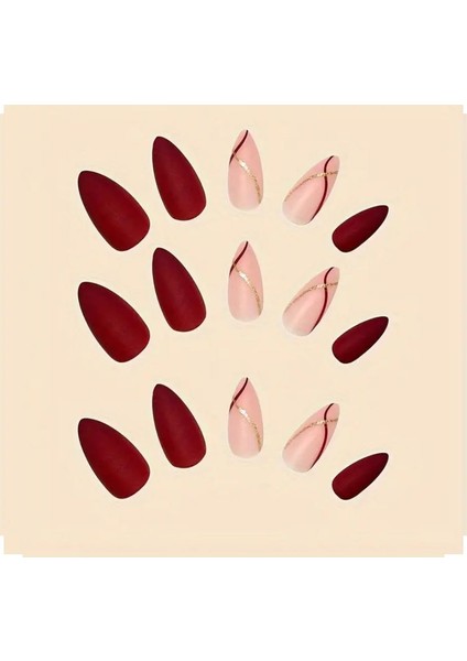 Bordo Altın Kadın Takma Tırnak Ojeli Set Jel Protez Görünümlü Nail Art fiyatları
