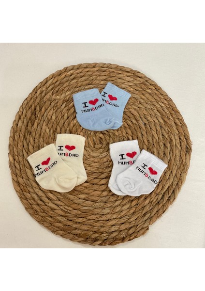 Yeni Sezon 0-3 Ay I Love Mum & Dad Yazılı Bebek Çorabı