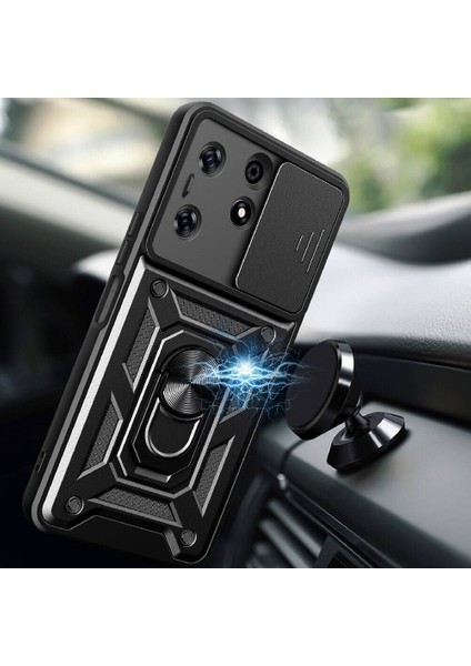 Tecno Spark 10 Pro Kılıf Magnetik Standlı Kamera Korumalı Sürgülü Vega Kapak-Siyah