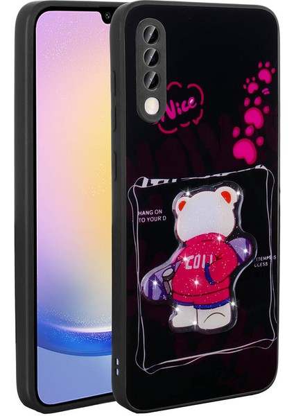 Samsung Galaxy A70 Kılıf Parlayan Kabartmalı Ikonik Figürlü Amas Silikon Kapak-Siyah