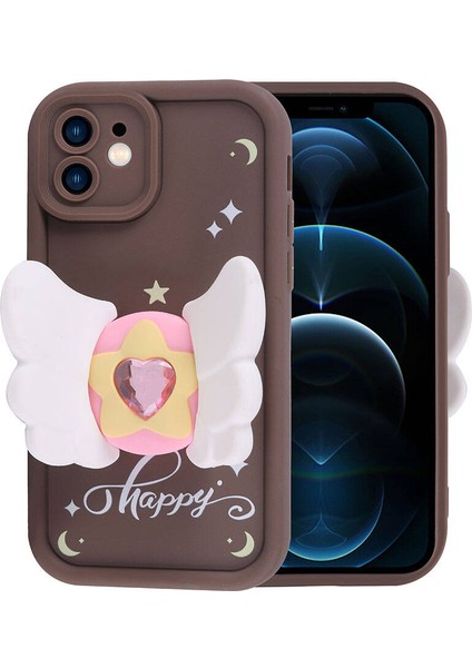 Apple iPhone 12 Kılıf Kamera Korumalı Figür Tasarımlı Kapya Kapak-Pembe Açık fırsatları