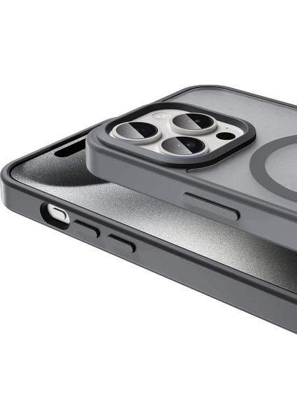 Apple iPhone 15 Pro Max Kılıf Magsafe Şarj Özellikli Mat Arka Yüzey Sio Kapak-Gri