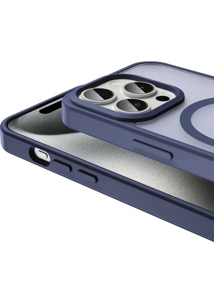 Apple iPhone 15 Pro Max Kılıf Magsafe Şarj Özellikli Mat Arka Yüzey Sio Kapak-Gri