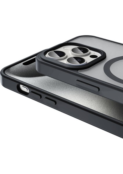 Apple iPhone 15 Pro Max Kılıf Magsafe Şarj Özellikli Mat Arka Yüzey Sio Kapak-Gri