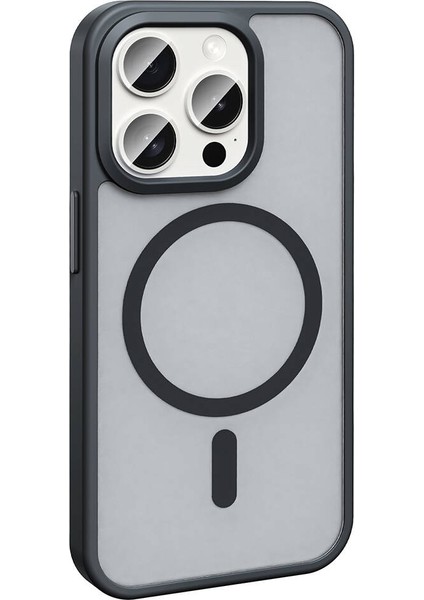 Apple iPhone 15 Pro Max Kılıf Magsafe Şarj Özellikli Mat Arka Yüzey Sio Kapak-Gri