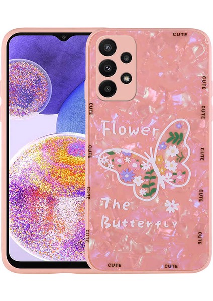 Samsung Galaxy A23 Kılıf Desenli Sert Silikon Mumila Kapak-Pink Flower