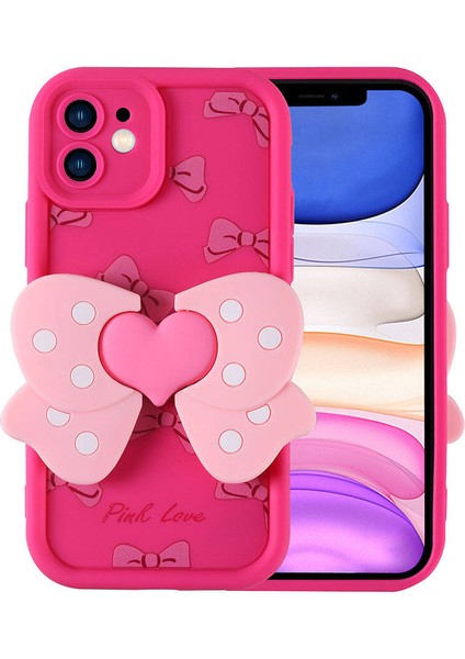 Apple iPhone 11 Kılıf Kamera Korumalı Figür Tasarımlı Kapya Kapak-Pembe Koyu