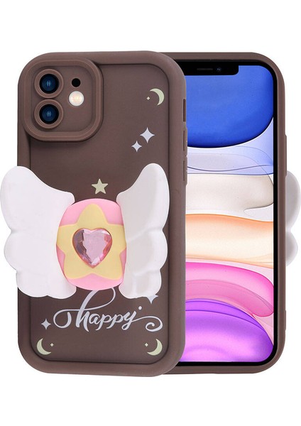 Apple iPhone 11 Kılıf Kamera Korumalı Figür Tasarımlı Kapya Kapak-Pembe Koyu