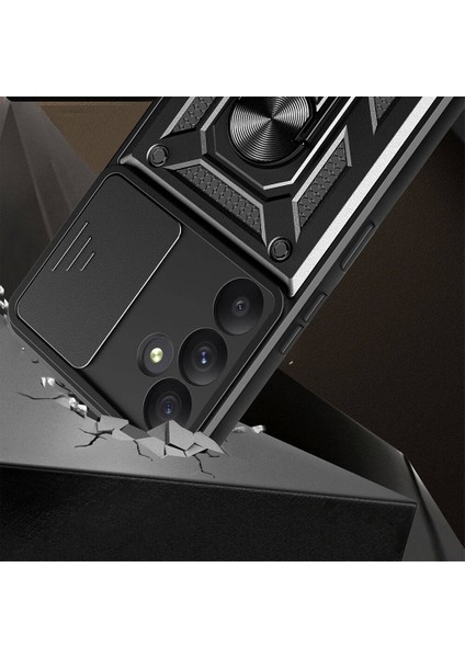 Samsung Galaxy A35 Kılıf Magnetik Standlı Kamera Korumalı Sürgülü Vega Kapak-Siyah fiyatları