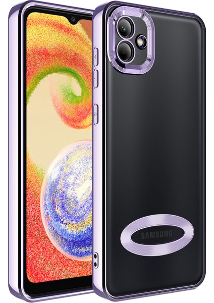 Samsung Galaxy A04 Kılıf Kamera Korumalı Logo Gösteren Omega Kapak-Lila