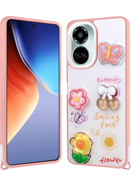 Tecno Camon 19 Kılıf Parlayan Sıvılı Simli Kabartma Figürlü Cevze Kapak-Pembe