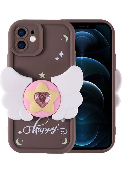 Alan Tech Apple iPhone 12 Kılıf Kamera Korumalı Figür Tasarımlı Zore Kapya Kapak-Koyu Kahve