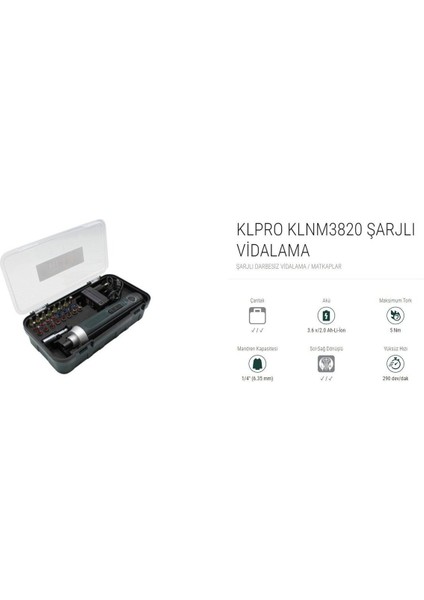 Darbesiz Klpro Şarjlı Vidalama 25 Parça Set (KLNM3820) 3.5 - 3.9 Ah 24 Volt 2 2 Yıl