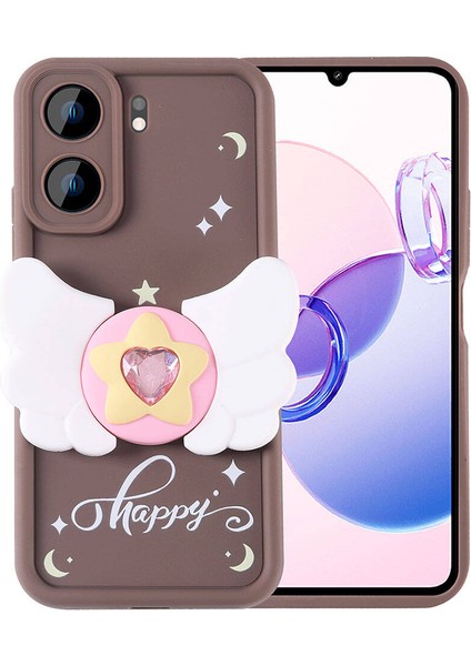 Alan Tech Xiaomi Poco C65 Kılıf Kamera Korumalı Figür Tasarımlı Zore Kapya Kapak-Koyu Kahve