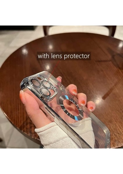 Apple iPhone 15 Plus Kılıf Tek Kamera Çerçeveli Renkli Kenarlı Logo Yeri Açık Şeffaf Silikon Lila