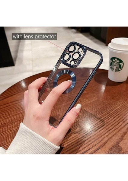 Apple iPhone 15 Plus Kılıf Tek Kamera Çerçeveli Renkli Kenarlı Logo Yeri Açık Şeffaf Silikon Lila