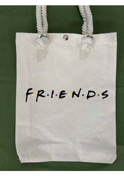 Gabardin Kumaştan Ip Askılı Çıt Çıt Detaylı Friends Baskılı Körüklü Omuz Askılı Bez Çanta