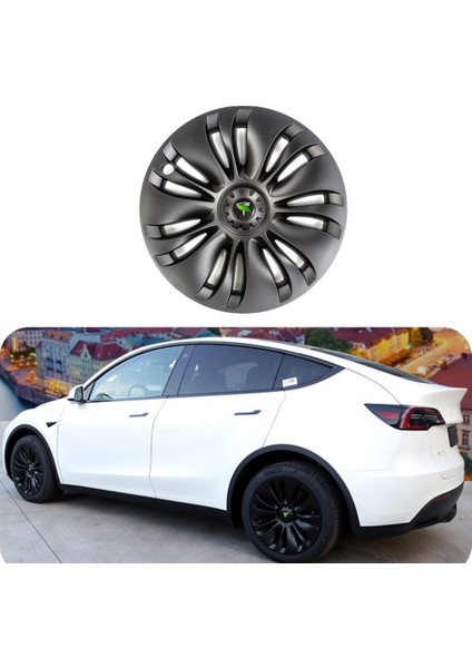 Tesla Model Y Flux Jant Kapağı Seti 19 Inç, Mat Siyah Renk Seçeneği Ile